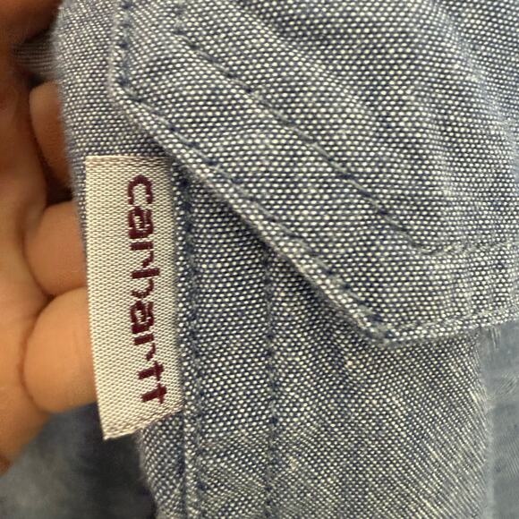 CARHARTT Men's 2XL Relaxed Fit 100% Cotton Short Sleeve Button Down Shirt Blue - Picture 5 of 7